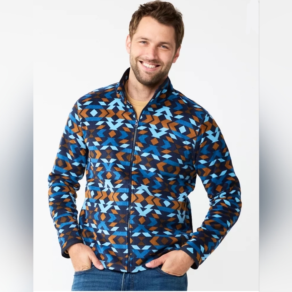 Sonoma Goods For Life Men's XXL Geometric Print Arctic Fleece Blue Brown Soft